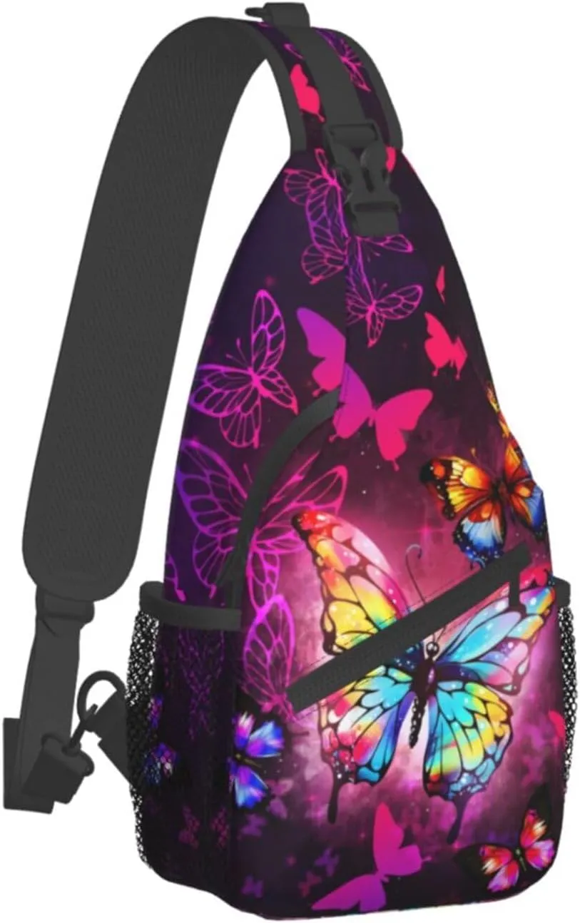 Butterflies Sling Bag Crossbody Sling Backpack for Women Men Travel Hiking Daypack Chest Shoulder Bag