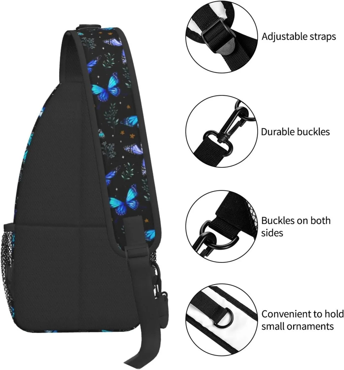 Butterflies Sling Bag Crossbody Sling Backpack for Women Men Travel Hiking Daypack Chest Shoulder Bag