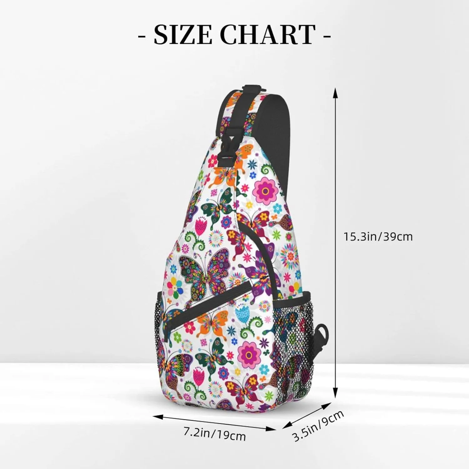 Butterfly and Flowers Sling Bag Crossbody Backpack Travel Hiking Daypack Chest Shoulder Bag for Women Men