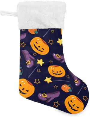 Caikeny Christmas Stockings Halloween PumkinChristmas Presonalized Large Stocking Sock Set of 2 Violet Shoes Candy Bag Xmas Party Decor Family Holiday Gift 18 in