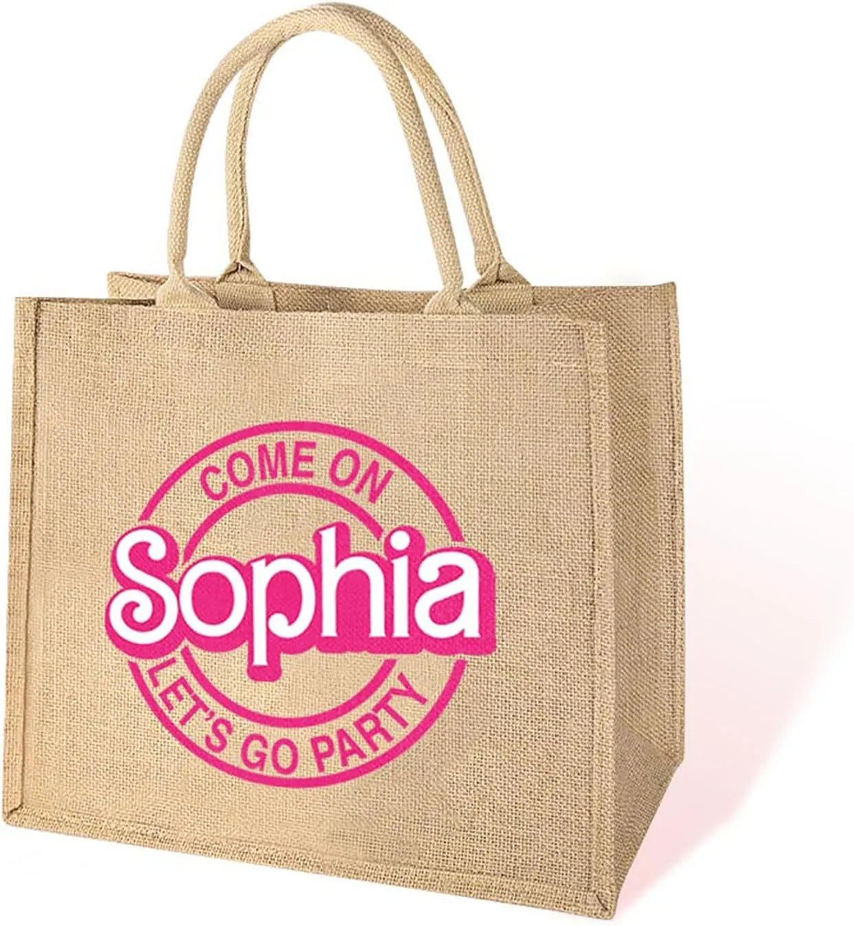 callie Personalized Tote Bag for Girls Women, Custom Reusable Travel Shopping Beach Jute Pink Bag with Name, Bridal Bridesmaid Party Birthday Gifts, 1 Pack