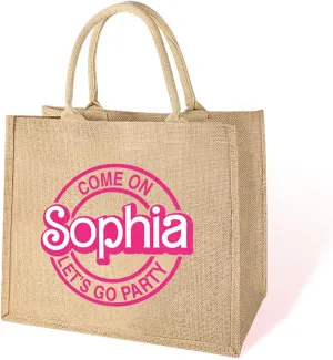 callie Personalized Tote Bag for Girls Women, Custom Reusable Travel Shopping Beach Jute Pink Bag with Name, Bridal Bridesmaid Party Birthday Gifts, 1 Pack