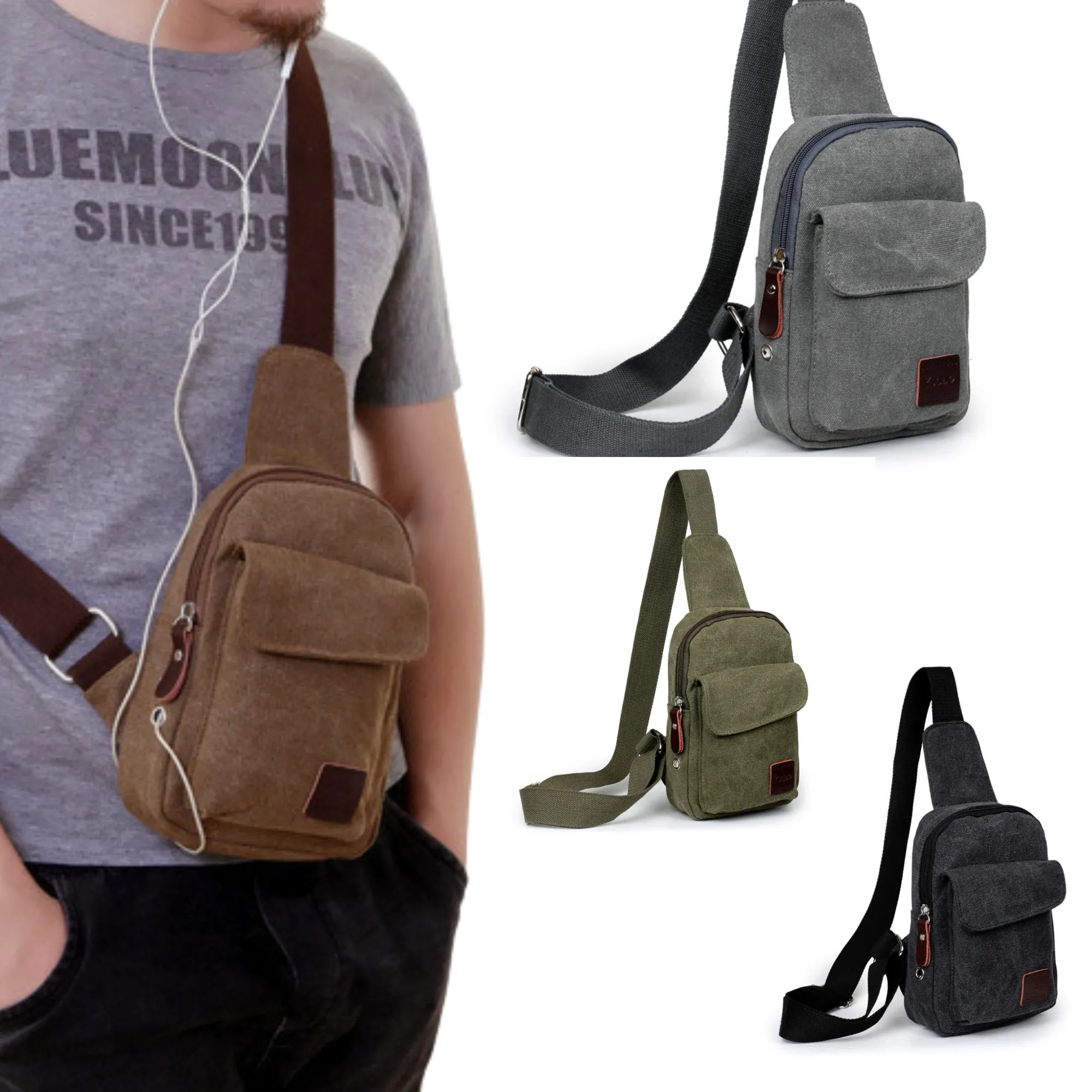 Canvas Messenger Travel Sling Chest Bag – For Men &amp; Women