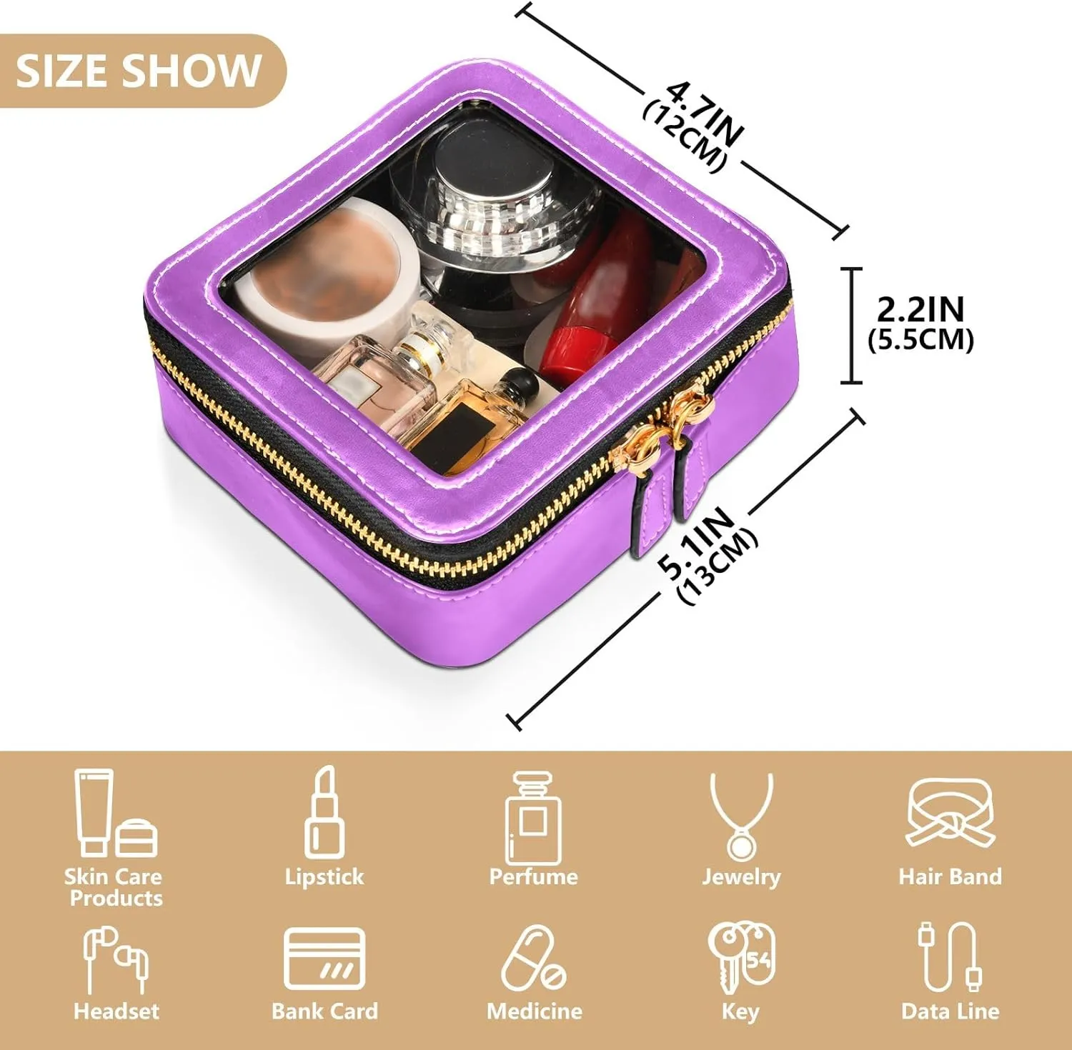 Car Cosmetic Bag Medium Orchid Small Bag for Makeup Travel Make up Bag with Clear Window