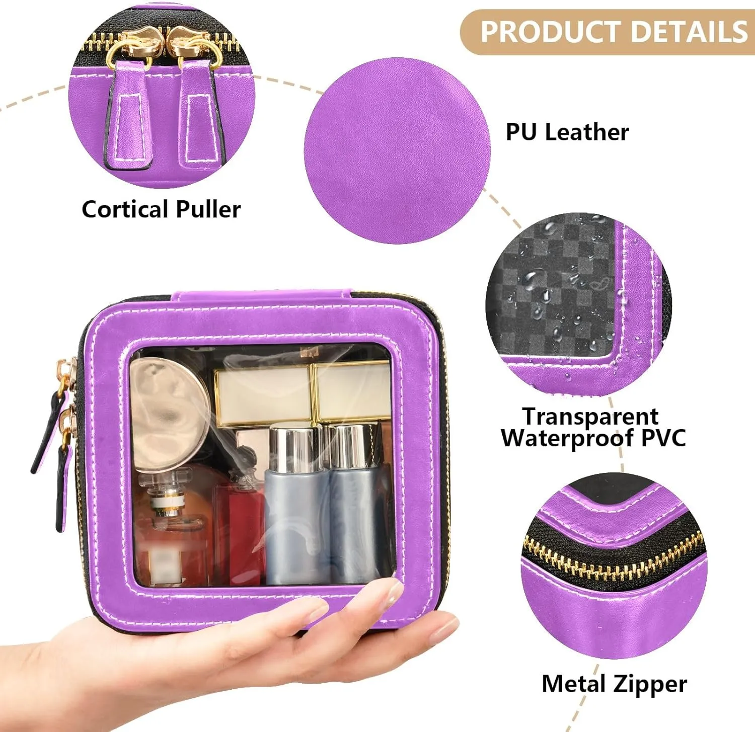 Car Cosmetic Bag Medium Orchid Small Bag for Makeup Travel Make up Bag with Clear Window
