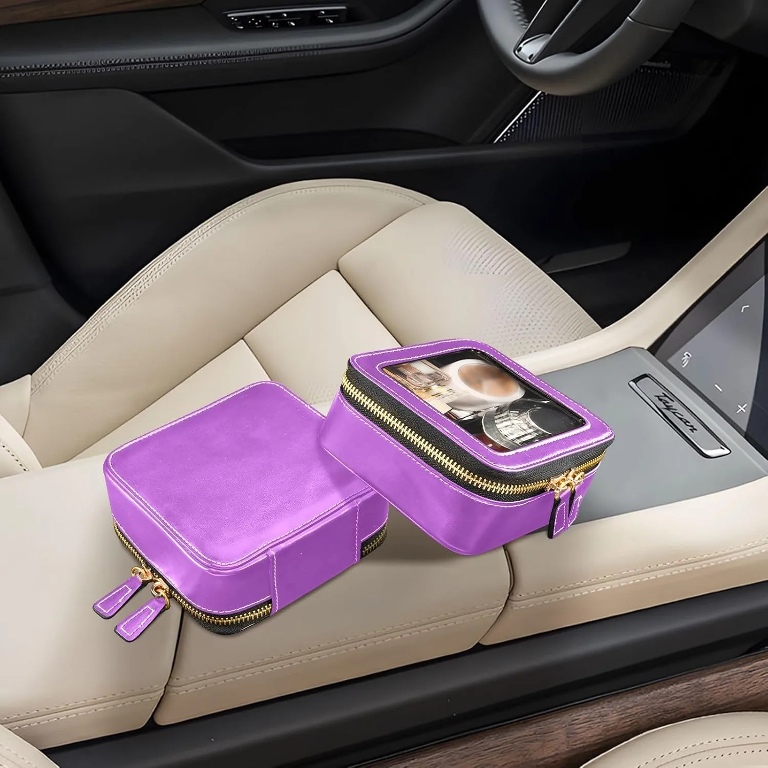 Car Cosmetic Bag Medium Orchid Small Bag for Makeup Travel Make up Bag with Clear Window