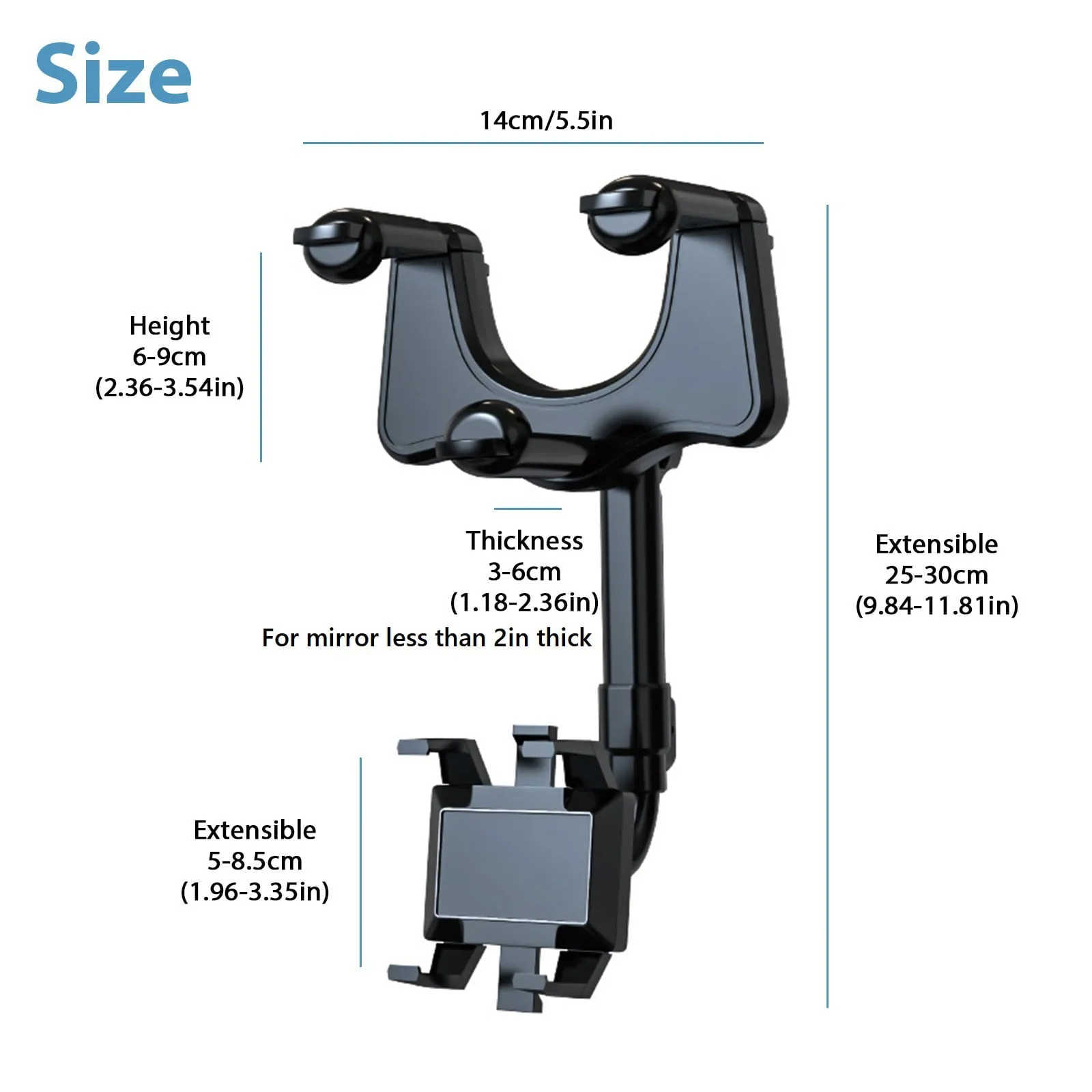 Car Phone Mount, TSV Rearview Mirror Cell Phone Holder, Universal Adjustable Rear View Mirror Clips Cradle, 360° Bracket Car Mount Fits for iPhone 14 13 12 Pro Max, Galaxy