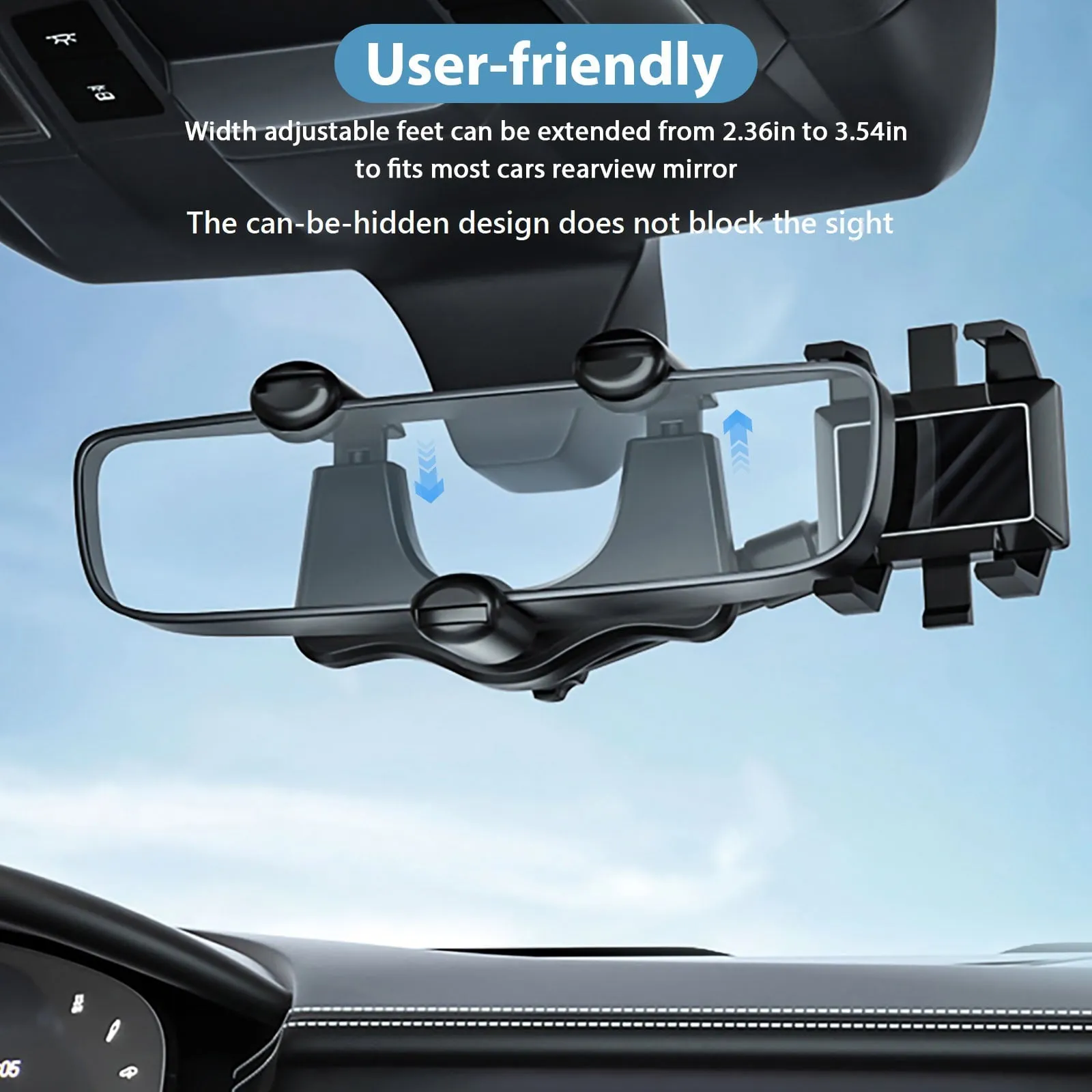 Car Phone Mount, TSV Rearview Mirror Cell Phone Holder, Universal Adjustable Rear View Mirror Clips Cradle, 360° Bracket Car Mount Fits for iPhone 14 13 12 Pro Max, Galaxy