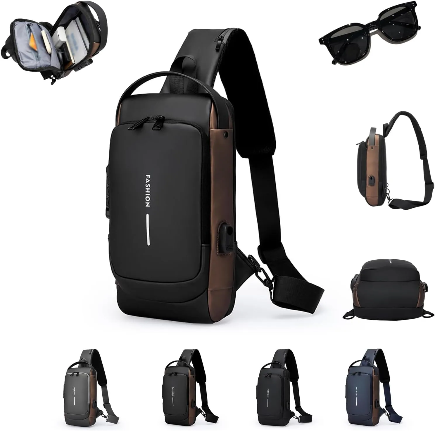 Carbon Fiber Sling Bag, New Carbon Fiber Streamline Anti-Theft Sling Bag, USB Charging Sport Sling