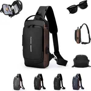 Carbon Fiber Sling Bag, New Carbon Fiber Streamline Anti-Theft Sling Bag, USB Charging Sport Sling
