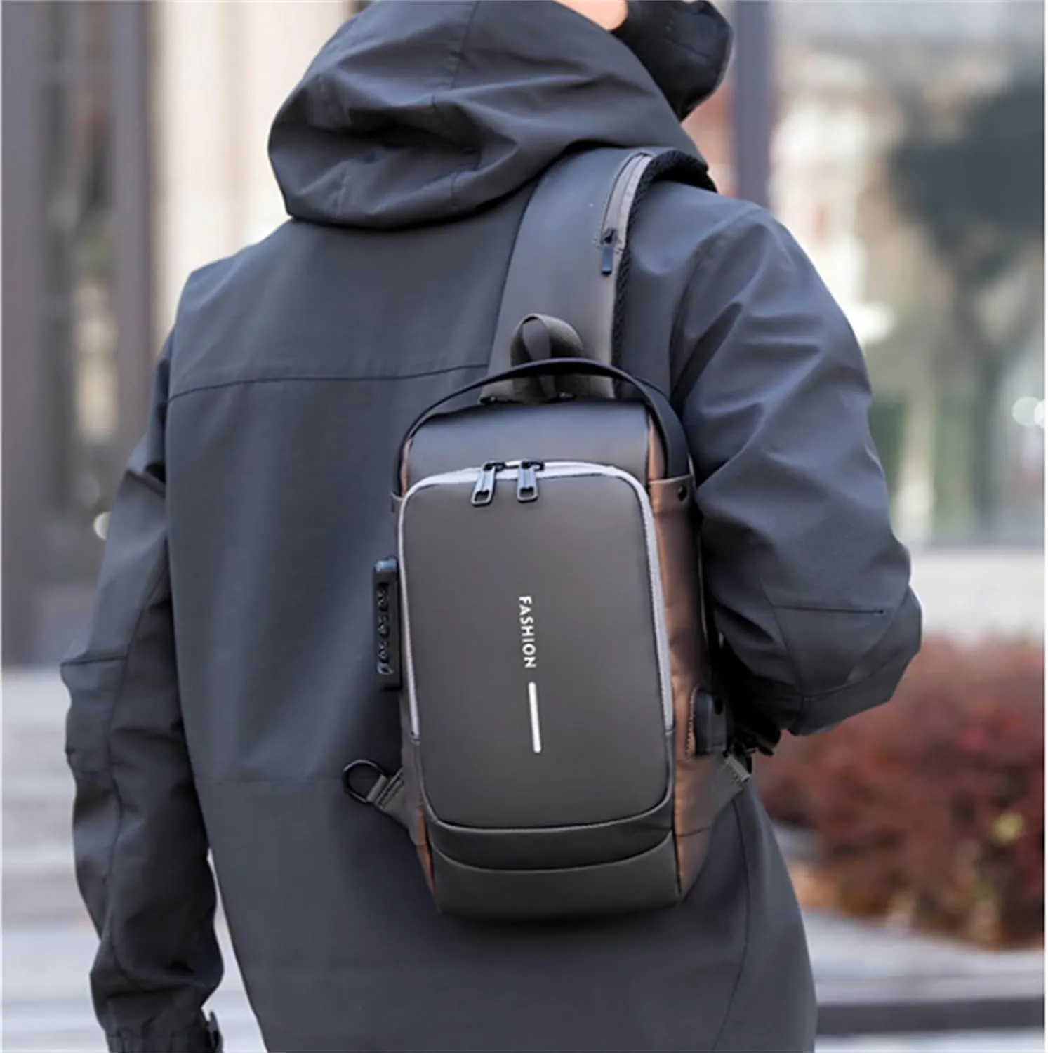 Carbon Fiber Sling Bag, New Carbon Fiber Streamline Anti-Theft Sling Bag, USB Charging Sport Sling