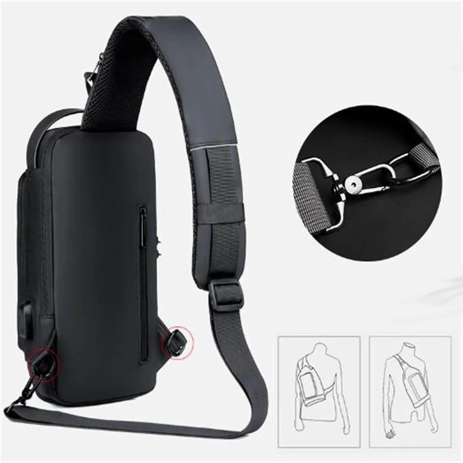 Carbon Fiber Sling Bag, New Carbon Fiber Streamline Anti-Theft Sling Bag, USB Charging Sport Sling