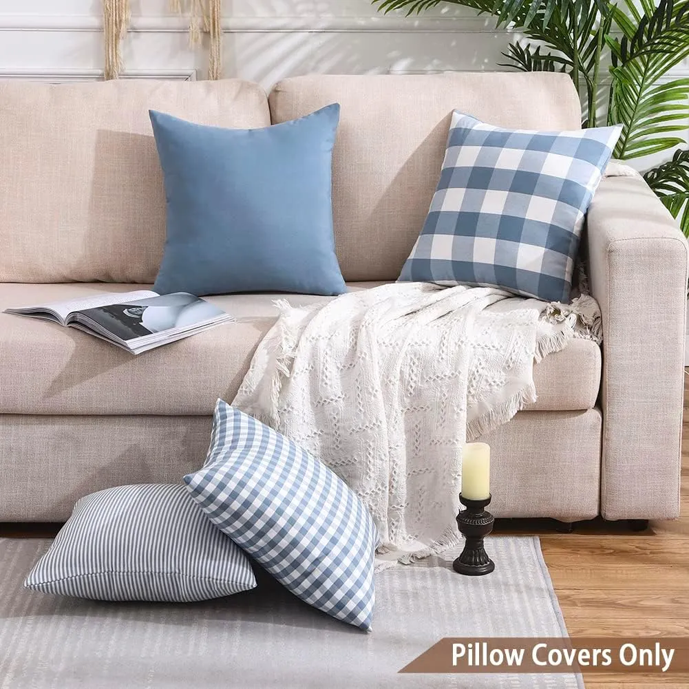 CARRIE HOME Blue Pillow Covers Farmhouse Plaid 20x20 Throw Pillows Set of 4, Light Blue Outdoor 20x20 Pillow Covers Set of 4, Home Decorative Pillow Neutral Decor for Porch Patio (No Pillow Inserts)