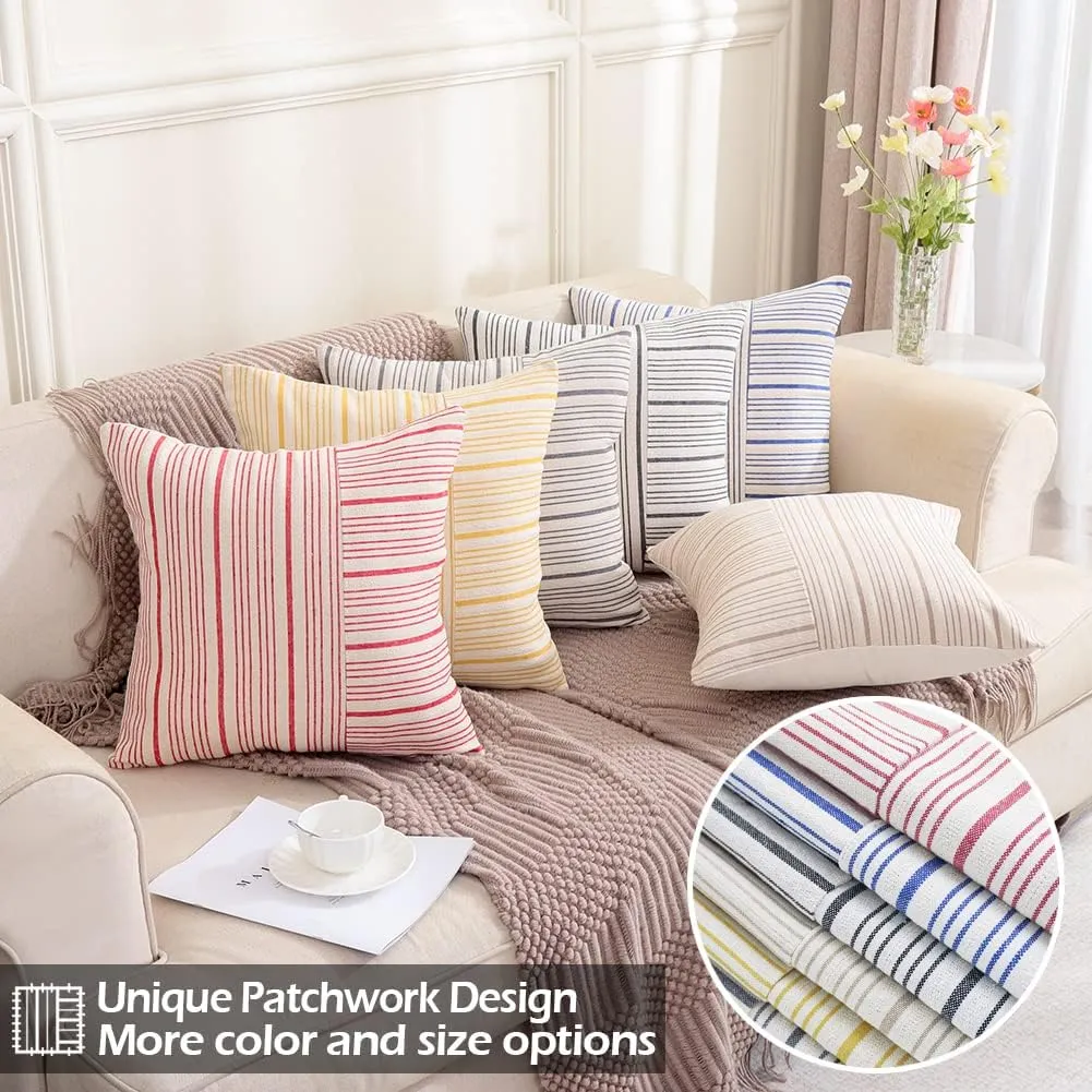 CARRIE HOME Red Farmhouse Christmas Plaid Pillow Covers 24x24 Set of 2 Christmas Red Striped Patchwork Outdoor Throw Pillows 24 x 24 Neutral Christmas Living Room Decor for Couch and Bed