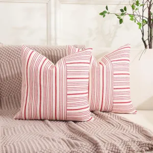 CARRIE HOME Red Farmhouse Christmas Plaid Pillow Covers 24x24 Set of 2 Christmas Red Striped Patchwork Outdoor Throw Pillows 24 x 24 Neutral Christmas Living Room Decor for Couch and Bed