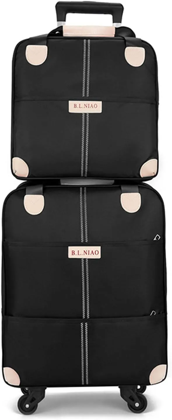 Carry On Luggage Set, 18" 14" Lightweight Airline Approved Carry On Suitcase with Spinner Wheels, Durable Luggage with Duffel Bag for Business and Travel, Black