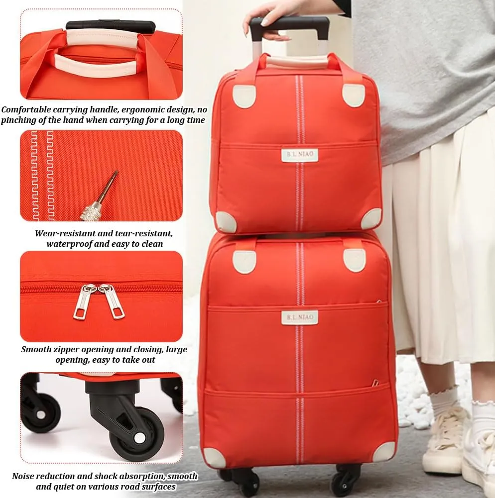 Carry On Luggage Set, 18" 14" Lightweight Airline Approved Carry On Suitcase with Spinner Wheels, Durable Luggage with Duffel Bag for Business and Travel, Black