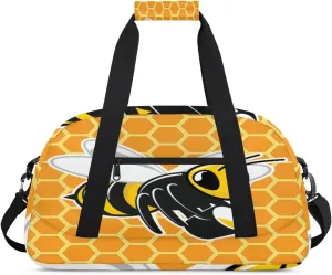 Cartoon Bee Gym Duffel Bag for Men Women Honey Beehive Sports Tote Bag with Adjustable Shoulder Strap for Dance Gymnastics Traveling Outdoor Camping Overnight Stay