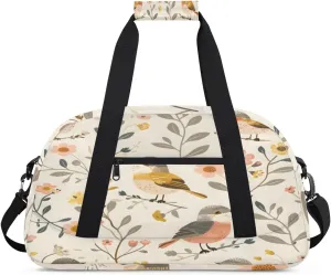 Cartoon Birds Gym Duffel Bag for Men Women Cartoon Floral Sports Tote Bag with Adjustable Shoulder Strap for Dance Gymnastics Traveling Outdoor Camping Overnight Stay