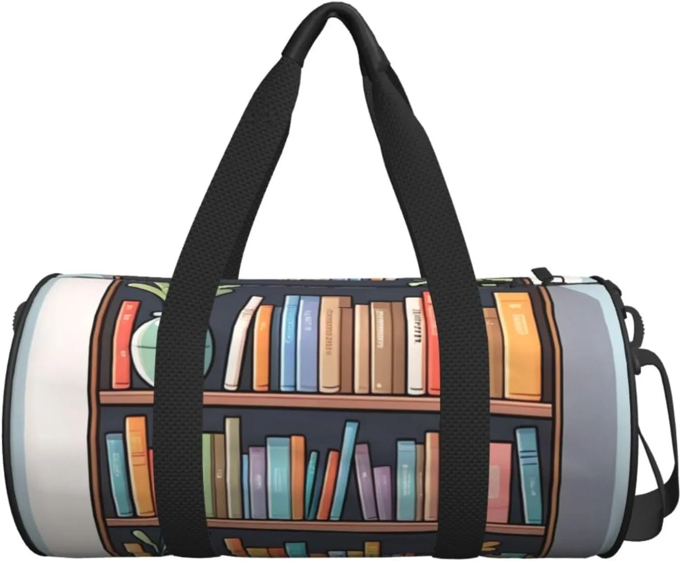 Cartoon Bookshelf Printed Travel Bag,Round Personal Item Storage bag,Foldie Duffel Bag for Traveling Vacation,Fitness,Sports