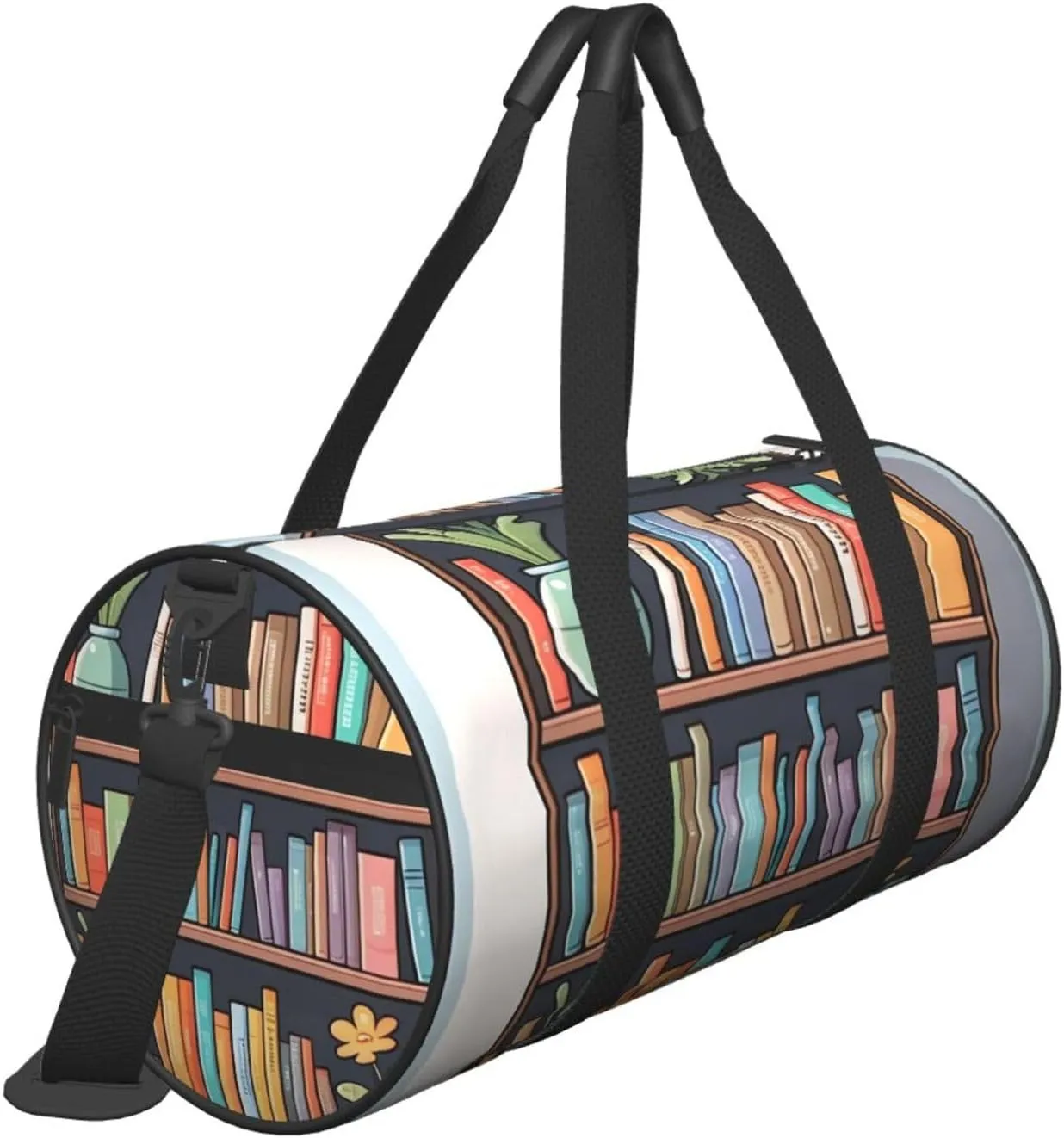 Cartoon Bookshelf Printed Travel Bag,Round Personal Item Storage bag,Foldie Duffel Bag for Traveling Vacation,Fitness,Sports