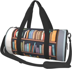 Cartoon Bookshelf Printed Travel Bag,Round Personal Item Storage bag,Foldie Duffel Bag for Traveling Vacation,Fitness,Sports