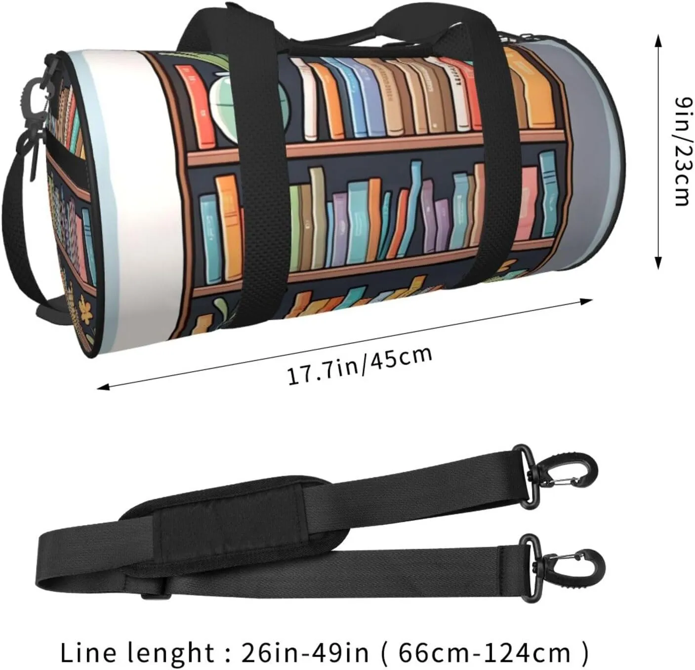 Cartoon Bookshelf Printed Travel Bag,Round Personal Item Storage bag,Foldie Duffel Bag for Traveling Vacation,Fitness,Sports