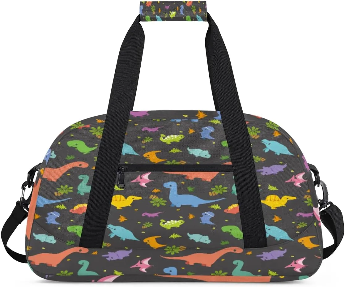 Cartoon Dinosaurs Gym Duffel Bag for Men Women Cute Pattern Sports Tote Bag with Adjustable Shoulder Strap for Dance Gymnastics Traveling Outdoor Camping Overnight Stay
