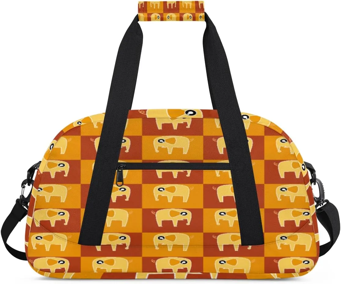 Cartoon Elephant Gym Duffel Bag for Men Women Plaid Elephant Sports Tote Bag with Adjustable Shoulder Strap for Dance Gymnastics Traveling Outdoor Camping Overnight Stay