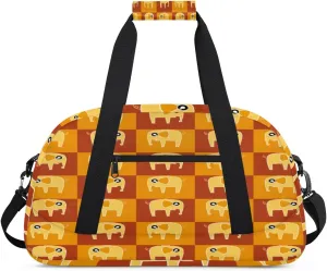 Cartoon Elephant Gym Duffel Bag for Men Women Plaid Elephant Sports Tote Bag with Adjustable Shoulder Strap for Dance Gymnastics Traveling Outdoor Camping Overnight Stay