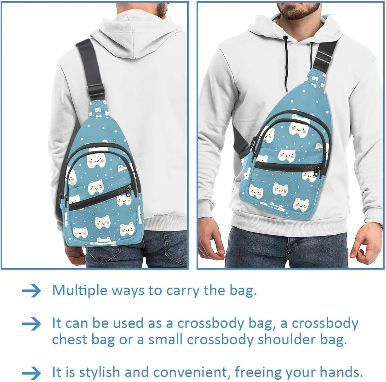 Cartoon Teeth (7) Crossbody Bag with Adjustable Shoulder Strap, Shoulder Bag for Men and Women Sling Backpack for Travel, Cycling, Work, Sport