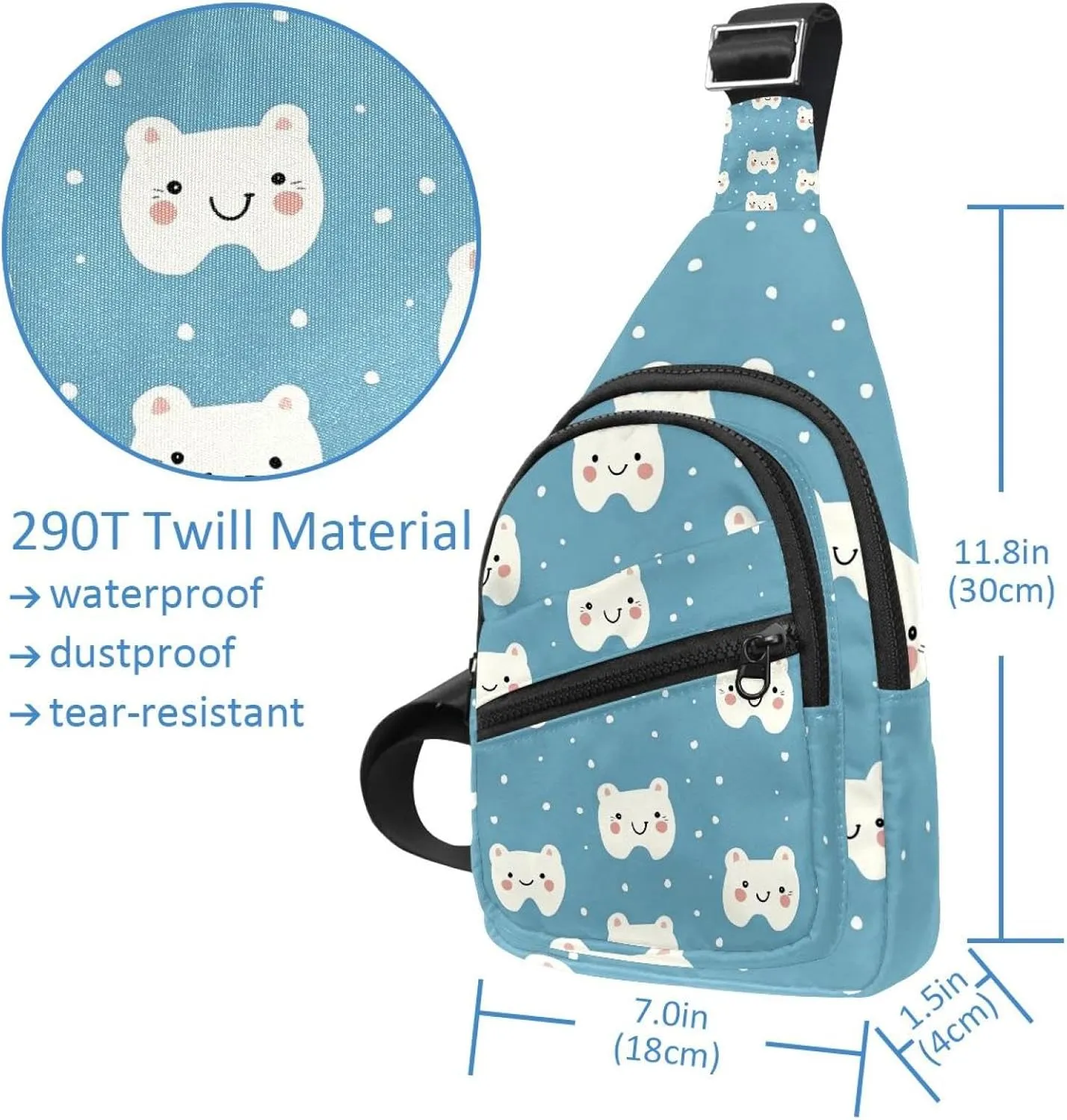 Cartoon Teeth (7) Crossbody Bag with Adjustable Shoulder Strap, Shoulder Bag for Men and Women Sling Backpack for Travel, Cycling, Work, Sport