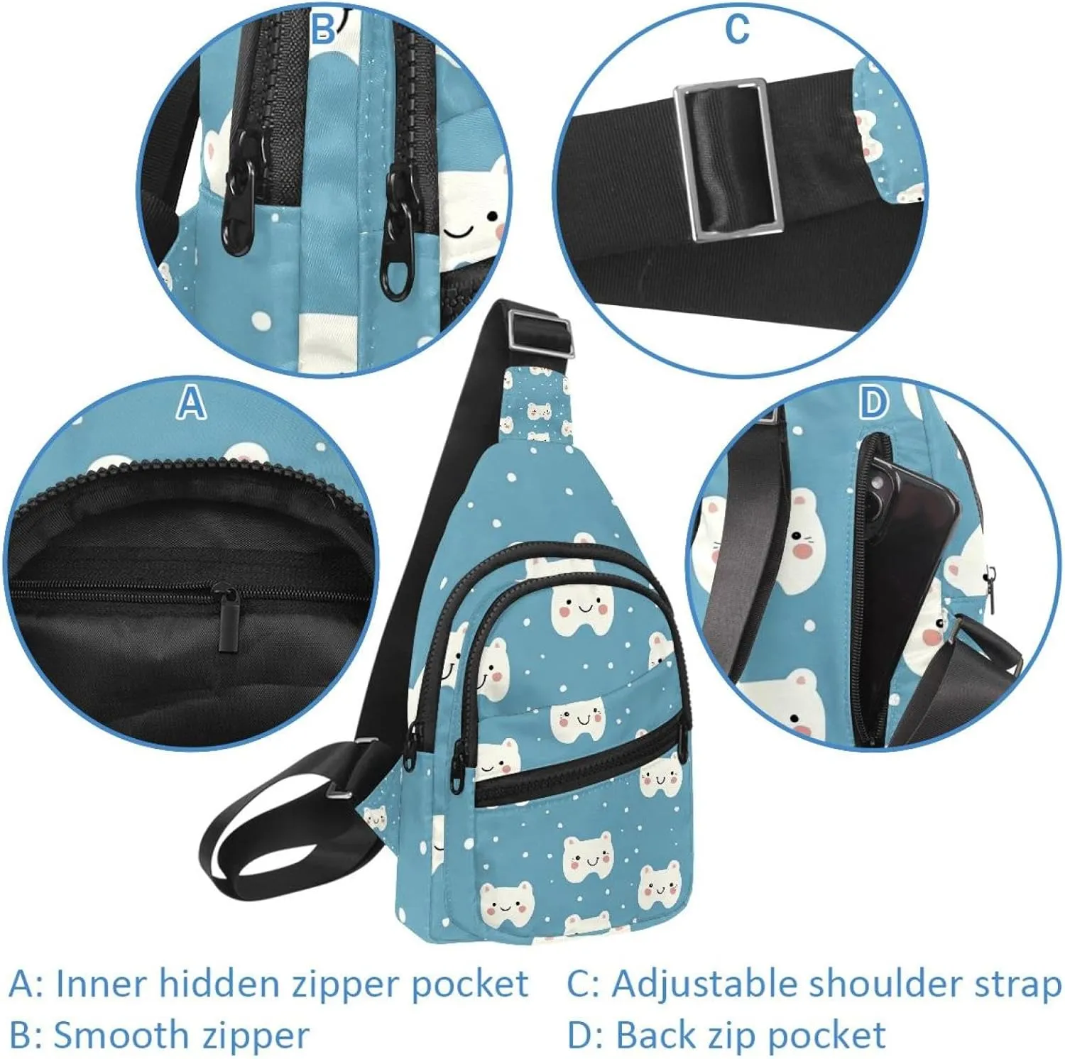 Cartoon Teeth (7) Crossbody Bag with Adjustable Shoulder Strap, Shoulder Bag for Men and Women Sling Backpack for Travel, Cycling, Work, Sport