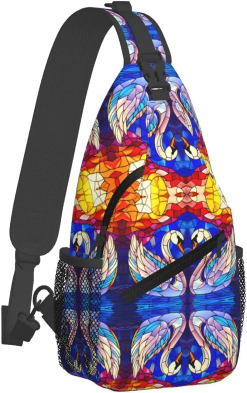 Cartoon White Swan Sling Bag For Men Crossbody Backpack,Women Shoulder Bag For Travel Sport