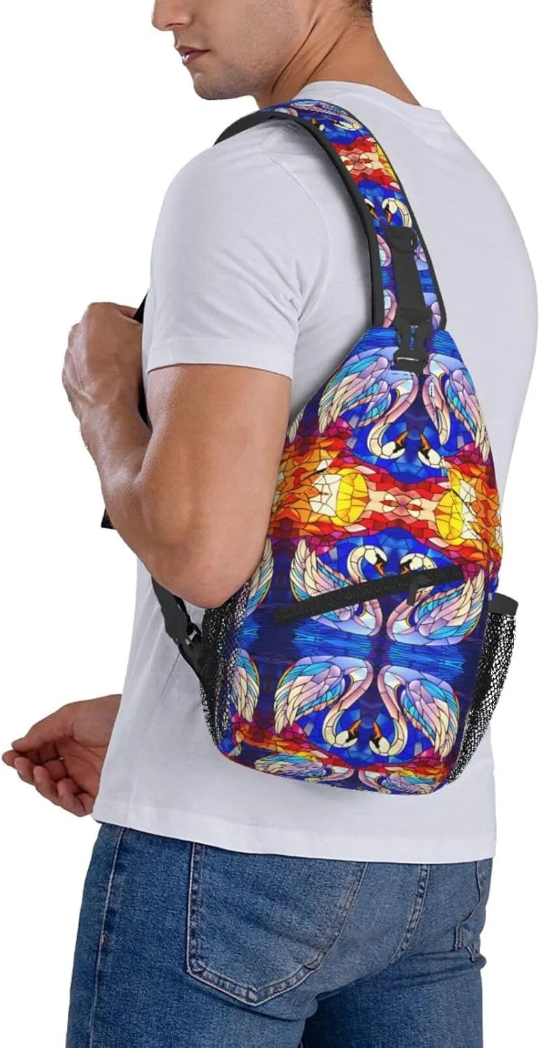 Cartoon White Swan Sling Bag For Men Crossbody Backpack,Women Shoulder Bag For Travel Sport