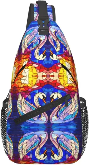 Cartoon White Swan Sling Bag For Men Crossbody Backpack,Women Shoulder Bag For Travel Sport
