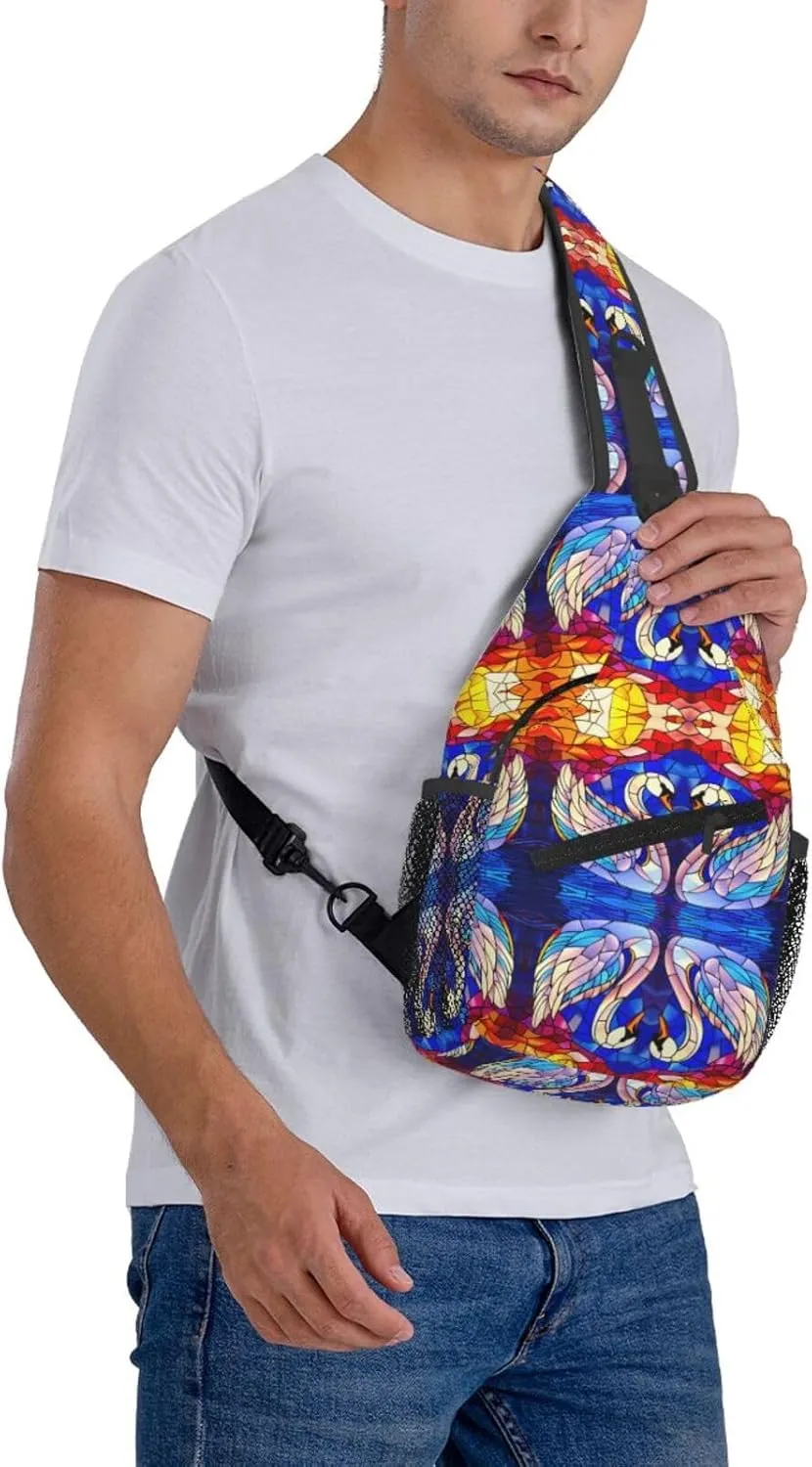 Cartoon White Swan Sling Bag For Men Crossbody Backpack,Women Shoulder Bag For Travel Sport