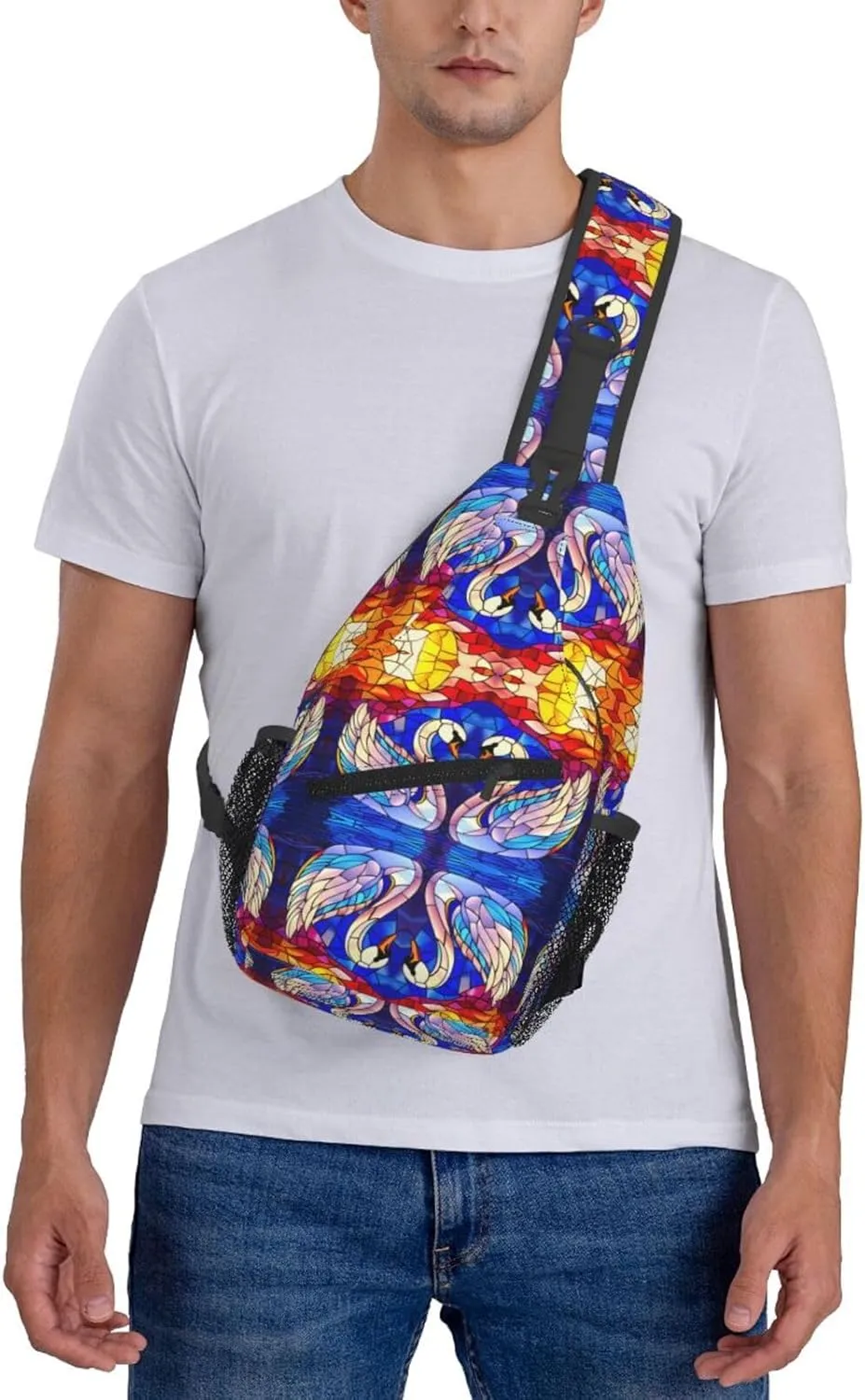 Cartoon White Swan Sling Bag For Men Crossbody Backpack,Women Shoulder Bag For Travel Sport