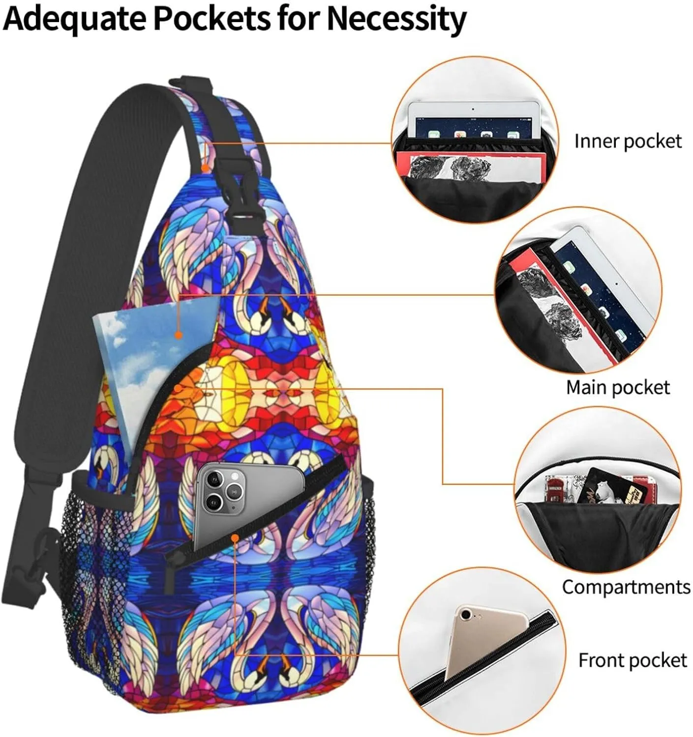 Cartoon White Swan Sling Bag For Men Crossbody Backpack,Women Shoulder Bag For Travel Sport