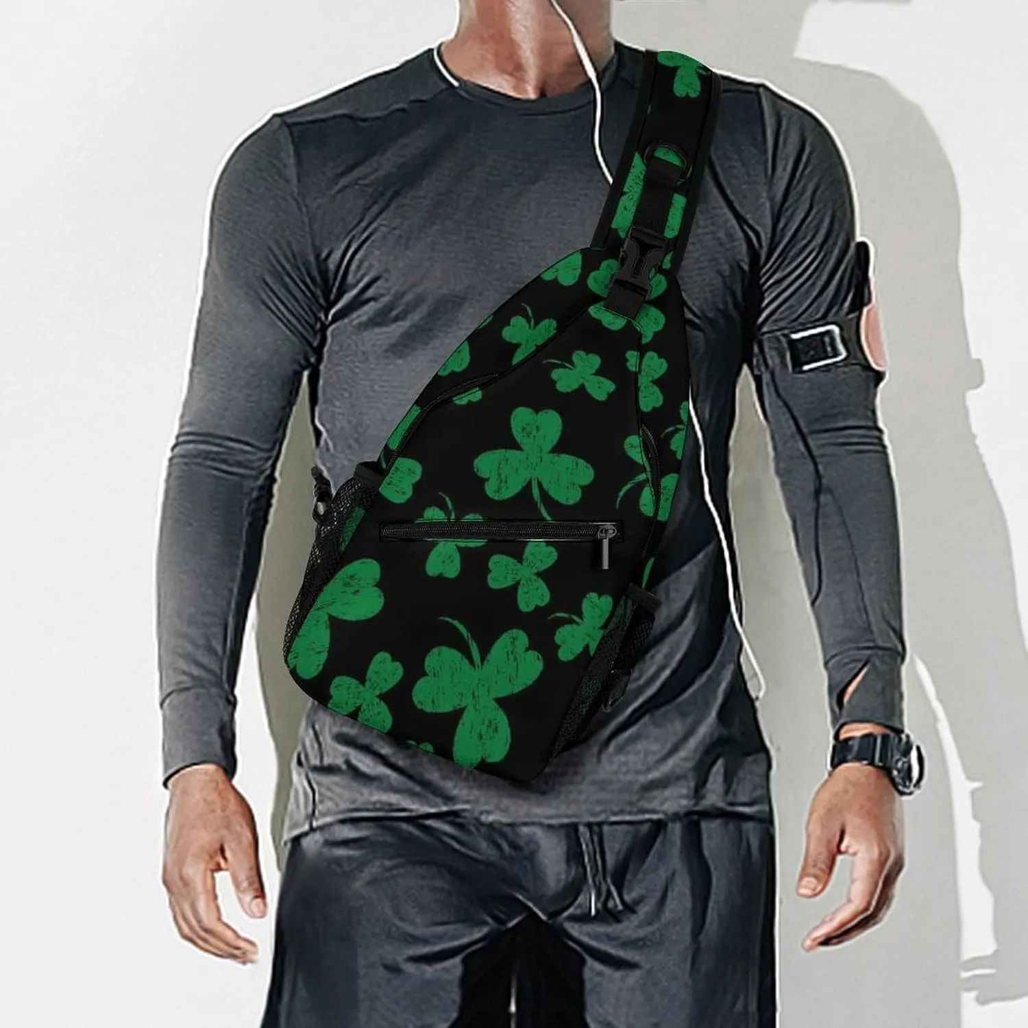 Casual Sling Bag Backpack, Rope Bag, for St Patricks Day Green Shamrock Clover Leaf Grass Shoulder Chest Crossbody Bag, Carry On Bag, Ipad Casual Carrying Tote Case Crossbody Travel Bag for Man/Women