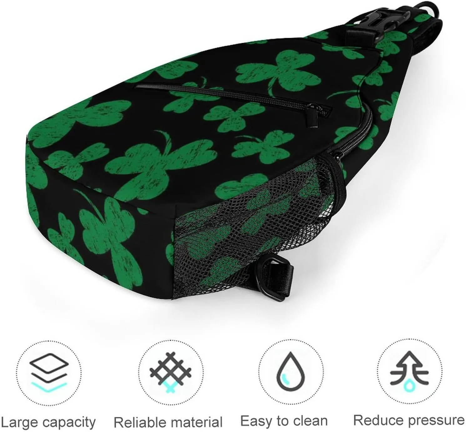 Casual Sling Bag Backpack, Rope Bag, for St Patricks Day Green Shamrock Clover Leaf Grass Shoulder Chest Crossbody Bag, Carry On Bag, Ipad Casual Carrying Tote Case Crossbody Travel Bag for Man/Women