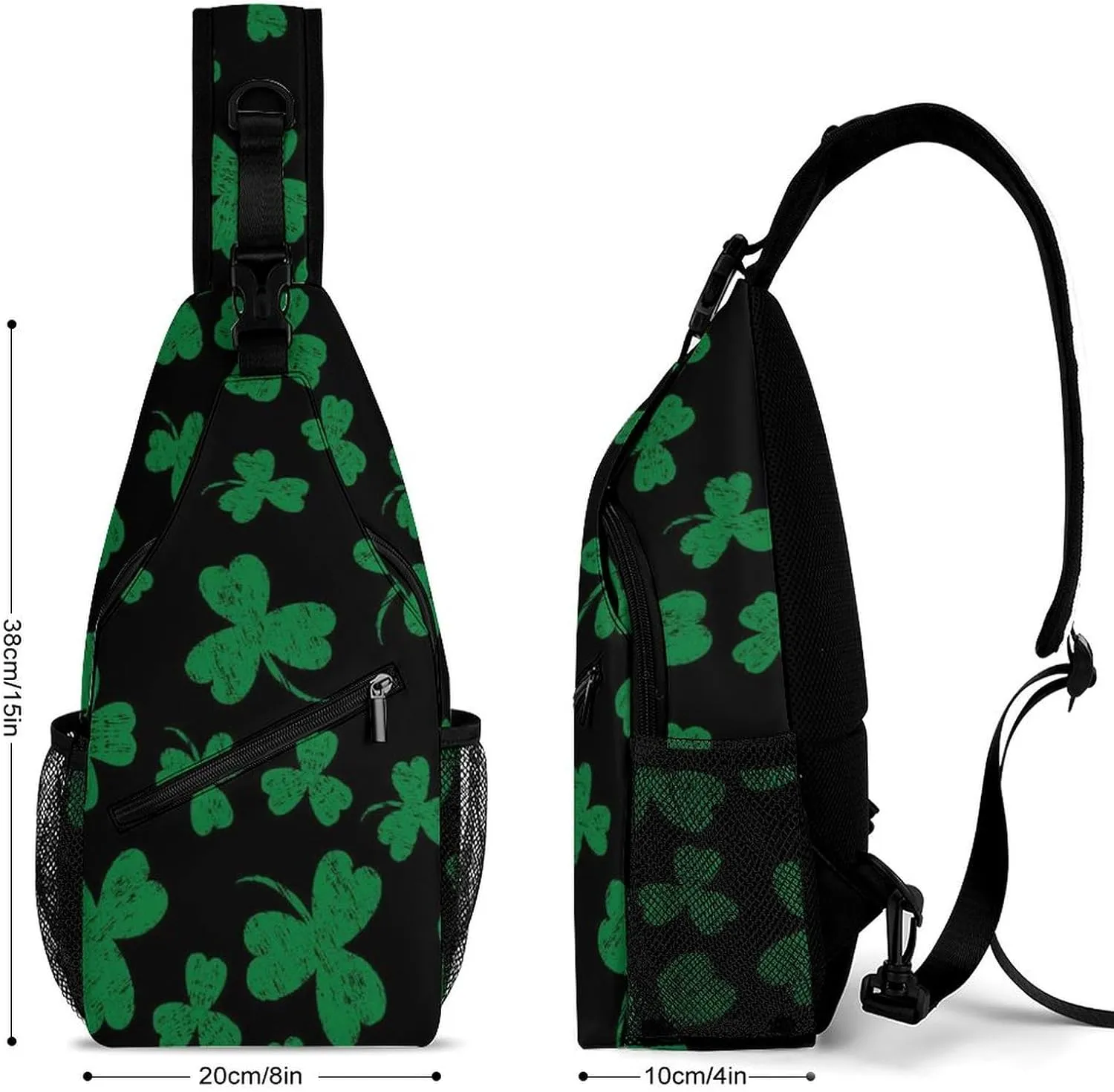 Casual Sling Bag Backpack, Rope Bag, for St Patricks Day Green Shamrock Clover Leaf Grass Shoulder Chest Crossbody Bag, Carry On Bag, Ipad Casual Carrying Tote Case Crossbody Travel Bag for Man/Women