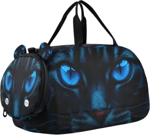 Cat Eyes Kids Overnight Sports Duffel Bags with Shoe Compartment & Wet Pocket Travel Sport Gym Bag for Girls Boys