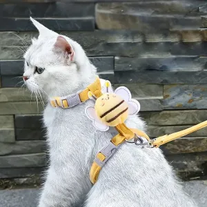 Cat Harness Leash Set with Cute Bee Plaid, Escape Proof