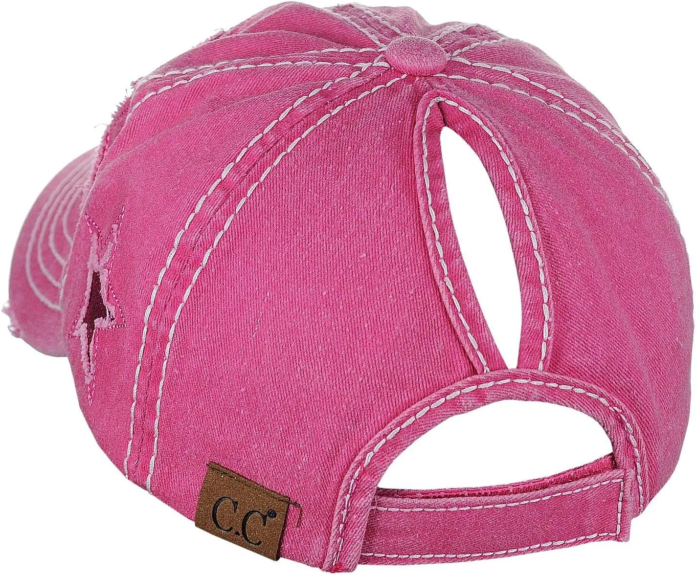C.C Ponycap Messy High Bun Ponytail Adjustable Glitter Star Distressed Baseball Cap Hat