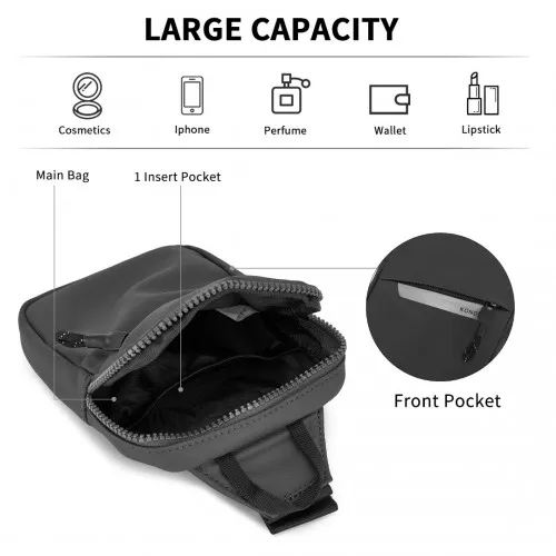 CEK2445 - Kono Lightweight Crossbody Sling Bag with Adjustable Strap Multiple Pockets for Travel and Everyday Use - Grey