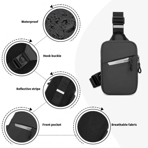 CEK2445 - Kono Lightweight Crossbody Sling Bag with Adjustable Strap Multiple Pockets for Travel and Everyday Use - Grey
