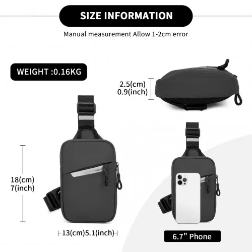 CEK2445 - Kono Lightweight Crossbody Sling Bag with Adjustable Strap Multiple Pockets for Travel and Everyday Use - Grey