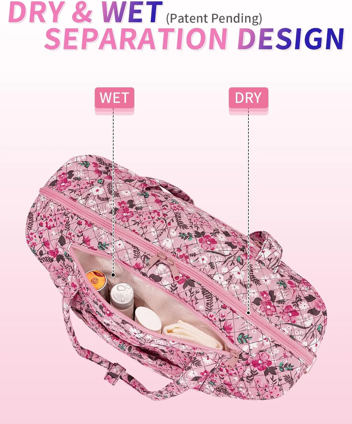 Ceneda Travel Duffel Bag for Spirit Airlines Personal Item Bag 18x14x8 Under Seat Weekender Overnight Bag with Wet Pocket & Shoe Bag Carry On Luggage for Women Men (Pink Flower)