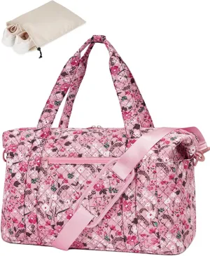 Ceneda Travel Duffel Bag for Spirit Airlines Personal Item Bag 18x14x8 Under Seat Weekender Overnight Bag with Wet Pocket & Shoe Bag Carry On Luggage for Women Men (Pink Flower)